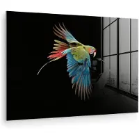 MuchoWow Glasschilderij 120x80 cm - Schilderij acrylglas - Papegaai - Kleurrijk - Vleugels - Sierlijk - Foto op glas - Muurdecoratie woonkamer - Wanddecoratie slaapkamer - Schilderijen