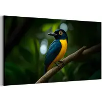 MuchoWow Aluminium schilderij 120x60 cm - Wanddecoratie metaal - Vogel - Tak - Geel - Bladeren - Metalen muurdecoratie woonkamer - Decoratie industrieel - Foto op dibond - Industriële accessoires slaapkamer