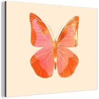 MuchoWow Aluminium schilderij 160x120 cm - Wanddecoratie metaal - Vlinder - Minimalistisch - Roze - Metalen muurdecoratie woonkamer - Decoratie industrieel - Foto op dibond - Industriële accessoires slaapkamer