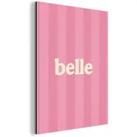 MuchoWow Aluminium schilderij 90x120 cm - Wanddecoratie metaal - Roze - Gestreept - Belle - Metalen muurdecoratie woonkamer - Decoratie industrieel - Foto op dibond - Industriële accessoires slaapkamer