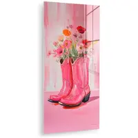 MuchoWow Glasschilderij 40x80 cm - Schilderij acrylglas - Roze - Bloemen - Cowboy - Foto op glas - Muurdecoratie woonkamer - Wanddecoratie slaapkamer - Schilderijen
