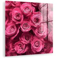 MuchoWow Glasschilderij 20x20 cm - Schilderij acrylglas - Rozen - Pink - Bloem - Foto op glas - Muurdecoratie woonkamer - Wanddecoratie slaapkamer - Schilderijen