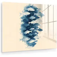 MuchoWow Glasschilderij 160x120 cm - Schilderij acrylglas - Vissen - Minimalistisch - Blauw - Foto op glas - Muurdecoratie woonkamer - Wanddecoratie slaapkamer - Schilderijen