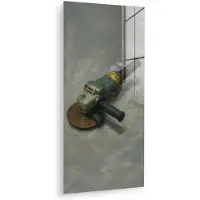 MuchoWow Glasschilderij 40x80 cm - Schilderij acrylglas - Haakse slijper - Schilderij - Gereedschap - Foto op glas - Muurdecoratie woonkamer - Wanddecoratie slaapkamer - Schilderijen