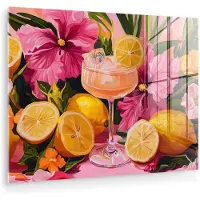 MuchoWow Glasschilderij 40x30 cm - Schilderij acrylglas - Drink - Bloemen - Yellow - Foto op glas - Muurdecoratie woonkamer - Wanddecoratie slaapkamer - Schilderijen