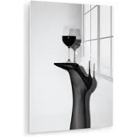 MuchoWow Glasschilderij 30x40 cm - Schilderij acrylglas - Hak - Wijn - Minimalistisch - Zwart - Foto op glas - Muurdecoratie woonkamer - Wanddecoratie slaapkamer - Schilderijen