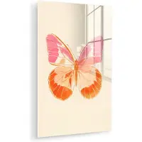 MuchoWow Glasschilderij 120x180 cm - Schilderij acrylglas - Oranje - Vlinder - Minimalistisch - Foto op glas - Muurdecoratie woonkamer - Wanddecoratie slaapkamer - Schilderijen