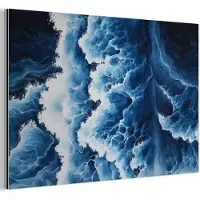 MuchoWow Aluminium schilderij 120x80 cm - Wanddecoratie metaal - Golven - Blauw - Schuim - Metalen muurdecoratie woonkamer - Decoratie industrieel - Foto op dibond - Industriële accessoires slaapkamer