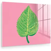 MuchoWow Glasschilderij 160x120 cm - Schilderij acrylglas - Illustratie - Blad - Minimalistisch - Groen - Foto op glas - Muurdecoratie woonkamer - Wanddecoratie slaapkamer - Schilderijen
