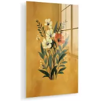 MuchoWow Glasschilderij 40x60 cm - Schilderij acrylglas - Bladeren - Boeket - Bloemen - Geel - Foto op glas - Muurdecoratie woonkamer - Wanddecoratie slaapkamer - Schilderijen