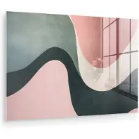 MuchoWow Glasschilderij 60x40 cm - Schilderij acrylglas - Abstract - Golven - Sierlijk - Roze - Foto op glas - Muurdecoratie woonkamer - Wanddecoratie slaapkamer - Schilderijen