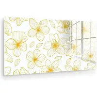 MuchoWow Glasschilderij 160x80 cm - Schilderij acrylglas - Bloemen - Patroon - Illustratie - Geel - Foto op glas - Muurdecoratie woonkamer - Wanddecoratie slaapkamer - Schilderijen