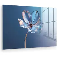 MuchoWow Glasschilderij 180x120 cm - Schilderij acrylglas - Blauw - Bloem - Glazen - Sierlijk - Foto op glas - Muurdecoratie woonkamer - Wanddecoratie slaapkamer - Schilderijen