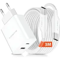 Xssive Power Adapter met USB-C naar USB C Kabel 3 Meter - 20W Fast en Quick Charge - Universeel