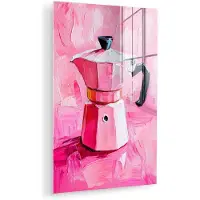 MuchoWow Glasschilderij 80x120 cm - Schilderij acrylglas - Roze - Verf - Coffee - Foto op glas - Muurdecoratie woonkamer - Wanddecoratie slaapkamer - Schilderijen