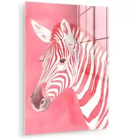 MuchoWow Glasschilderij 30x40 cm - Schilderij acrylglas - Zebra - Pink - Verf - Foto op glas - Muurdecoratie woonkamer - Wanddecoratie slaapkamer - Schilderijen
