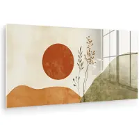 MuchoWow Glasschilderij 80x40 cm - Schilderij acrylglas - Zon - Abstract - Takken - Oranje - Foto op glas - Muurdecoratie woonkamer - Wanddecoratie slaapkamer - Schilderijen