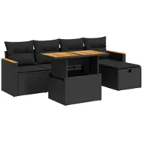 vidaXL 6-delige tuinmeubelset met kussens, zwart, polyrotan