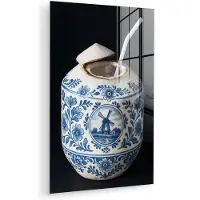 MuchoWow Glasschilderij 40x60 cm - Schilderij acrylglas - Kokosnoot - Eten - Delfts blauw - Drinken - Foto op glas - Muurdecoratie woonkamer - Wanddecoratie slaapkamer - Schilderijen
