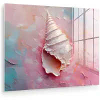 MuchoWow Glasschilderij 160x120 cm - Schilderij acrylglas - Schelp - Pastel - Pink - Foto op glas - Muurdecoratie woonkamer - Wanddecoratie slaapkamer - Schilderijen