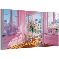 MuchoWow Aluminium schilderij 160x80 cm - Wanddecoratie metaal - Pink - City - Bloemen - Metalen muurdecoratie woonkamer - Decoratie industrieel - Foto op dibond - Industriële accessoires slaapkamer