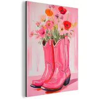 MuchoWow Aluminium schilderij 60x80 cm - Wanddecoratie metaal - Roze - Bloemen - Cowboy - Metalen muurdecoratie woonkamer - Decoratie industrieel - Foto op dibond - Industriële accessoires slaapkamer