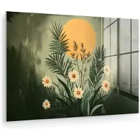 MuchoWow Glasschilderij 150x100 cm - Schilderij acrylglas - Bloemen - Bladeren - Zon - Groen - Foto op glas - Muurdecoratie woonkamer - Wanddecoratie slaapkamer - Schilderijen