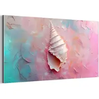 MuchoWow Aluminium schilderij 160x80 cm - Wanddecoratie metaal - Schelp - Pastel - Pink - Metalen muurdecoratie woonkamer - Decoratie industrieel - Foto op dibond - Industriële accessoires slaapkamer
