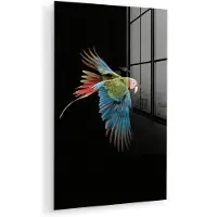 MuchoWow Glasschilderij 80x120 cm - Schilderij acrylglas - Papegaai - Kleurrijk - Vleugels - Sierlijk - Foto op glas - Muurdecoratie woonkamer - Wanddecoratie slaapkamer - Schilderijen