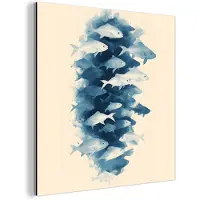MuchoWow Aluminium schilderij 50x50 cm - Wanddecoratie metaal - Vissen - Minimalistisch - Blauw - Metalen muurdecoratie woonkamer - Decoratie industrieel - Foto op dibond - Industriële accessoires slaapkamer