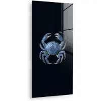 MuchoWow Glasschilderij 20x40 cm - Schilderij acrylglas - Krab - Delfts blauw - Dieren - Foto op glas - Muurdecoratie woonkamer - Wanddecoratie slaapkamer - Schilderijen