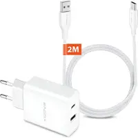 Xssive Power Adapter met USB naar USB C Kabel 2 Meter - 20W Fast en Quick Charge - Universeel