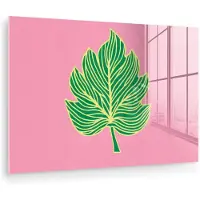 MuchoWow Glasschilderij 30x20 cm - Schilderij acrylglas - Blad - Groen - Illustratie - Minimalistisch - Foto op glas - Muurdecoratie woonkamer - Wanddecoratie slaapkamer - Schilderijen