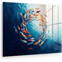 MuchoWow Glasschilderij 160x120 cm - Schilderij acrylglas - Zee - Vissen - Kleurrijk - Dynamisch - Foto op glas - Muurdecoratie woonkamer - Wanddecoratie slaapkamer - Schilderijen