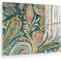 MuchoWow Glasschilderij 160x120 cm - Schilderij acrylglas - Patroon - Kleurrijk - Sierlijk - Groen - Foto op glas - Muurdecoratie woonkamer - Wanddecoratie slaapkamer - Schilderijen