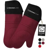 KitchenLove Siliconen Ovenwanten - 2 Stuks - Ovenhandschoenen - Hittebestendig tot 350 °C - EN407 Gecertificeerd - Bordeaux Rood