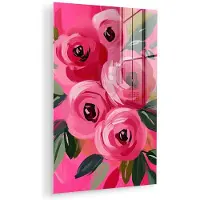 MuchoWow Glasschilderij 120x180 cm - Schilderij acrylglas - Bloemen - Verf - Roze - Foto op glas - Muurdecoratie woonkamer - Wanddecoratie slaapkamer - Schilderijen