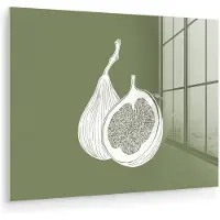 MuchoWow Glasschilderij 160x120 cm - Schilderij acrylglas - Vijgen - Minimalistisch - Getekend - Mosgroen - Foto op glas - Muurdecoratie woonkamer - Wanddecoratie slaapkamer - Schilderijen