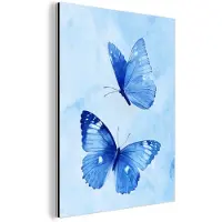 MuchoWow Aluminium schilderij 120x160 cm - Wanddecoratie metaal - Vlinders - Sierlijk - Blauw - Metalen muurdecoratie woonkamer - Decoratie industrieel - Foto op dibond - Industriële accessoires slaapkamer