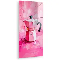 MuchoWow Glasschilderij 20x40 cm - Schilderij acrylglas - Roze - Verf - Coffee - Foto op glas - Muurdecoratie woonkamer - Wanddecoratie slaapkamer - Schilderijen