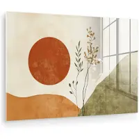 MuchoWow Glasschilderij 120x80 cm - Schilderij acrylglas - Zon - Abstract - Takken - Oranje - Foto op glas - Muurdecoratie woonkamer - Wanddecoratie slaapkamer - Schilderijen