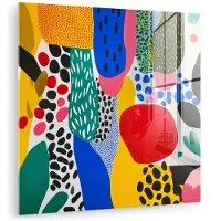MuchoWow Glasschilderij 90x90 cm - Schilderij acrylglas - Stippen - Vormen - Modern - Kleuren - Foto op glas - Muurdecoratie woonkamer - Wanddecoratie slaapkamer - Schilderijen