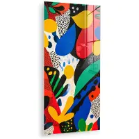 MuchoWow Glasschilderij 20x40 cm - Schilderij acrylglas - Abstract - Planten - Vormen - Kleurrijk - Foto op glas - Muurdecoratie woonkamer - Wanddecoratie slaapkamer - Schilderijen