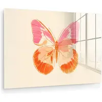 MuchoWow Glasschilderij 180x120 cm - Schilderij acrylglas - Oranje - Vlinder - Minimalistisch - Foto op glas - Muurdecoratie woonkamer - Wanddecoratie slaapkamer - Schilderijen