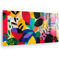 MuchoWow Glasschilderij 80x40 cm - Schilderij acrylglas - Vormen - Stippen - Kleurrijk - Foto op glas - Muurdecoratie woonkamer - Wanddecoratie slaapkamer - Schilderijen