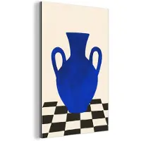 MuchoWow Aluminium schilderij 40x60 cm - Wanddecoratie metaal - Vaas - Blauw - Geblokt - Modern - Metalen muurdecoratie woonkamer - Decoratie industrieel - Foto op dibond - Industriële accessoires slaapkamer