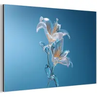MuchoWow Aluminium schilderij 90x60 cm - Wanddecoratie metaal - Lelies - Blauw - Glazen - Metalen muurdecoratie woonkamer - Decoratie industrieel - Foto op dibond - Industriële accessoires slaapkamer