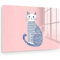 MuchoWow Glasschilderij 180x120 cm - Schilderij acrylglas - Kat - Illustratie - Minimalistisch - Roze - Foto op glas - Muurdecoratie woonkamer - Wanddecoratie slaapkamer - Schilderijen