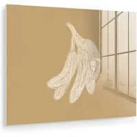 MuchoWow Glasschilderij 80x60 cm - Schilderij acrylglas - Bananen - Beige - Lijntekening - Minimalistisch - Foto op glas - Muurdecoratie woonkamer - Wanddecoratie slaapkamer - Schilderijen