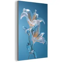MuchoWow Aluminium schilderij 20x30 cm - Wanddecoratie metaal - Lelies - Blauw - Glazen - Metalen muurdecoratie woonkamer - Decoratie industrieel - Foto op dibond - Industriële accessoires slaapkamer